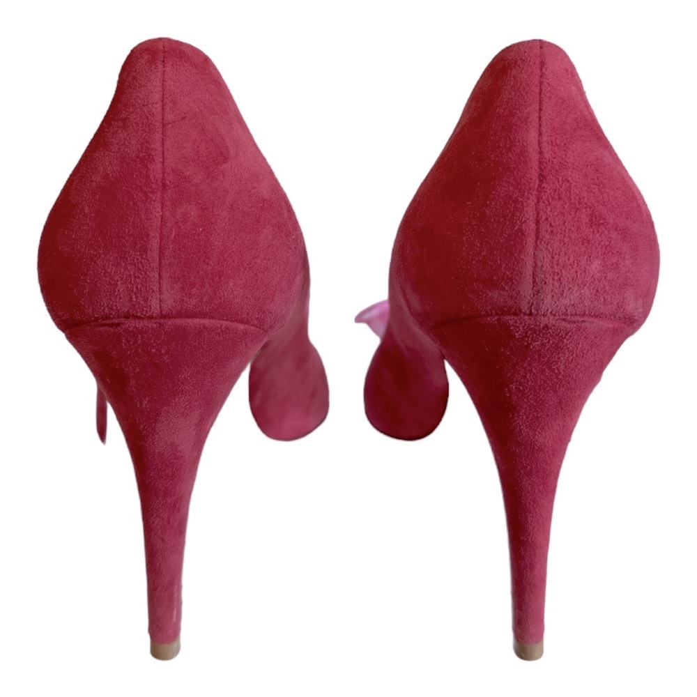 {RED} VALENTINO Pink Suede Open Toe Heels Pumps with Sheer Bow - Picture 5 of 10